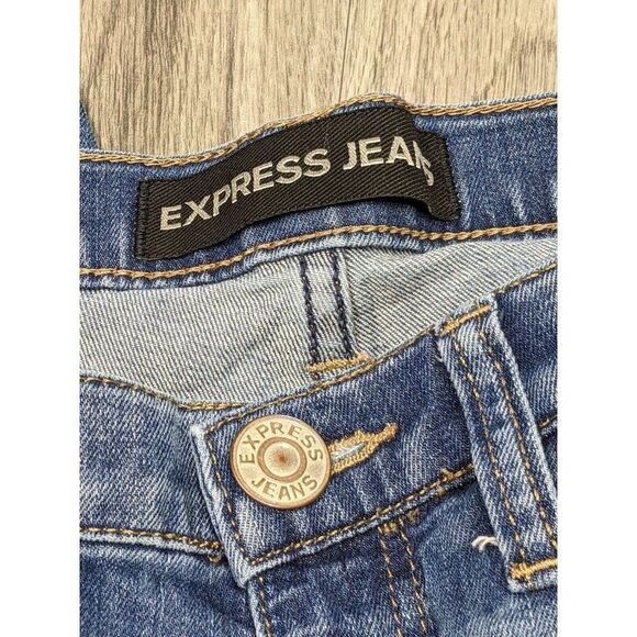 Express Womens Size 00 Girlfriend Whiskered Skinny Denim Blue Jeans - Picture 4 of 10